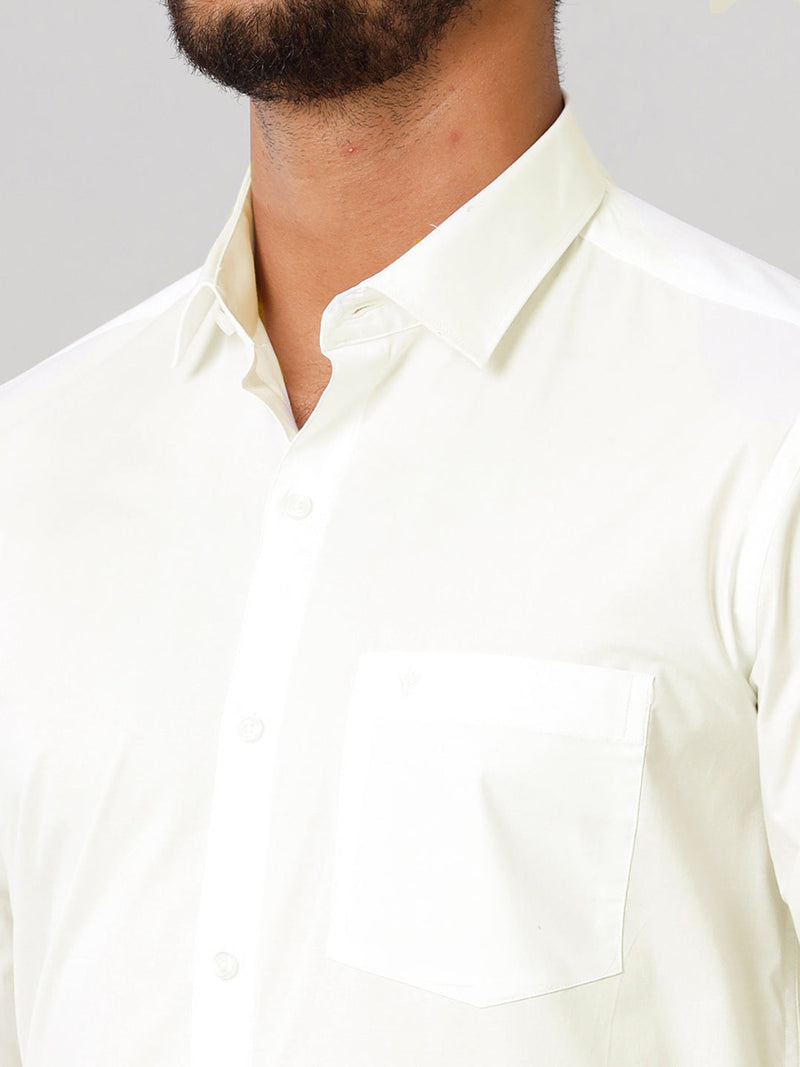 Mens Formal Cotton Spandex 2 Way Stretch Cream Full Sleeves Shirt