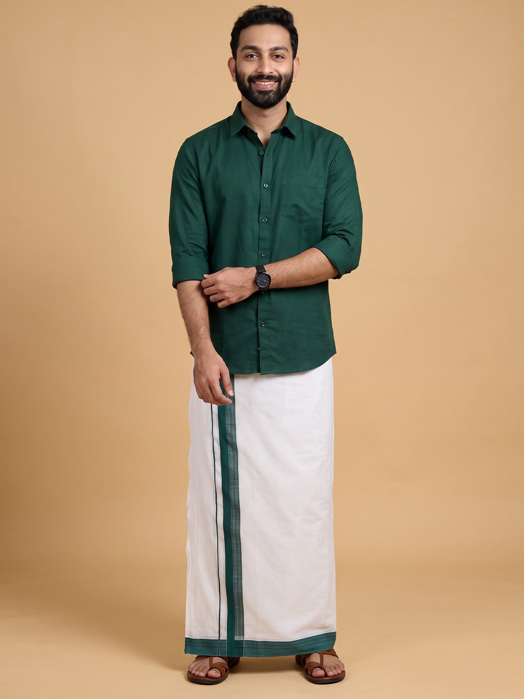 Double Layer 100% Cotton White Dhoti with Fancy Jari Border - EJF23