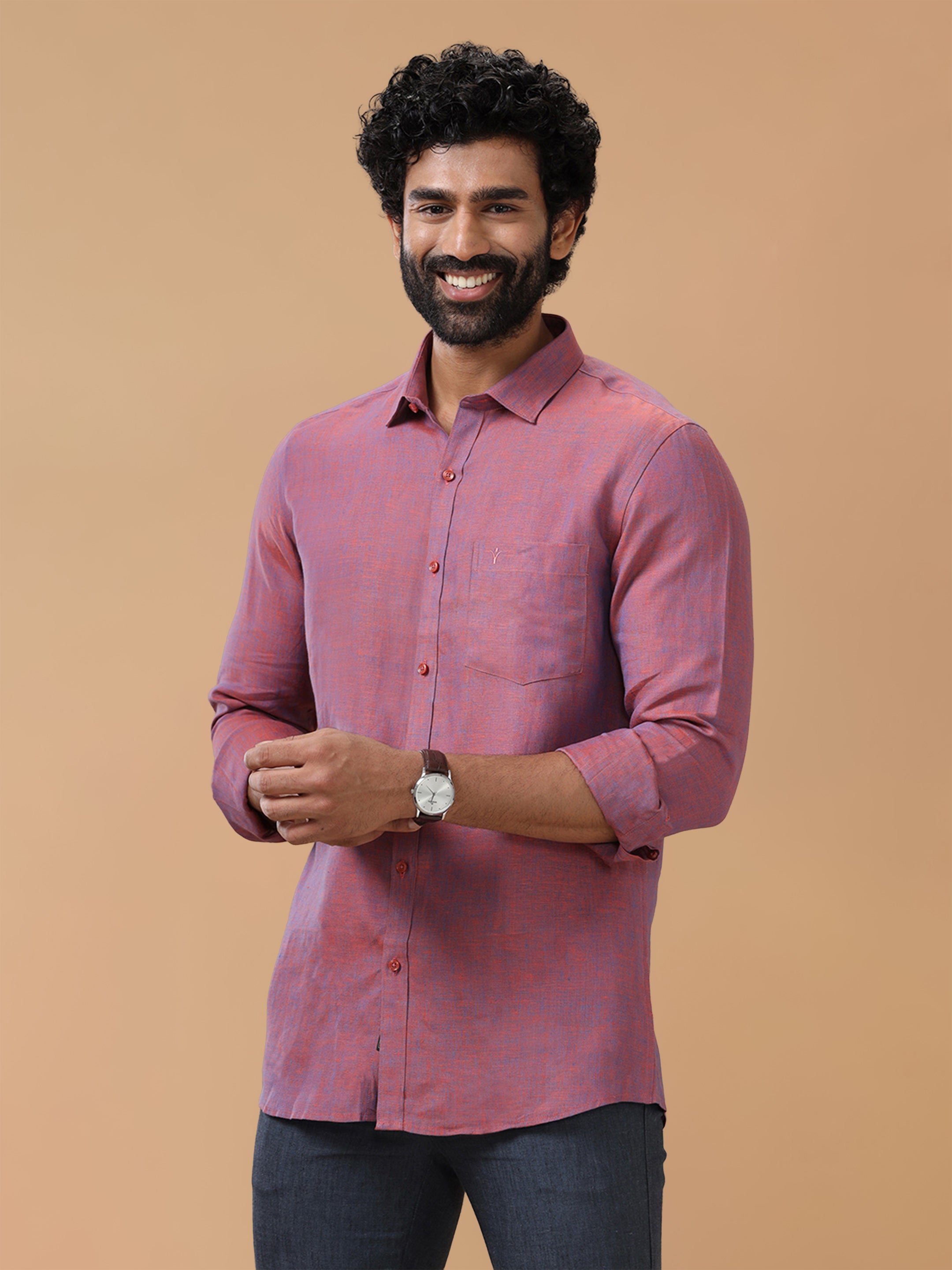 Pure Linen Blue Orange Smart Fit Shirt L75