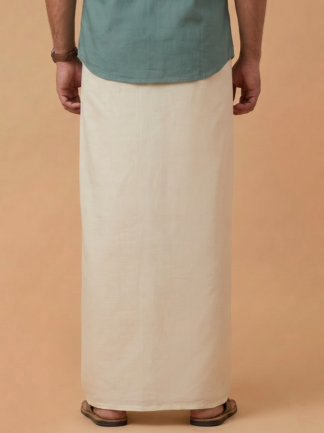 Double Layer 100% Cotton Cream Kora Dhoti with Colour Jari Border - LC51