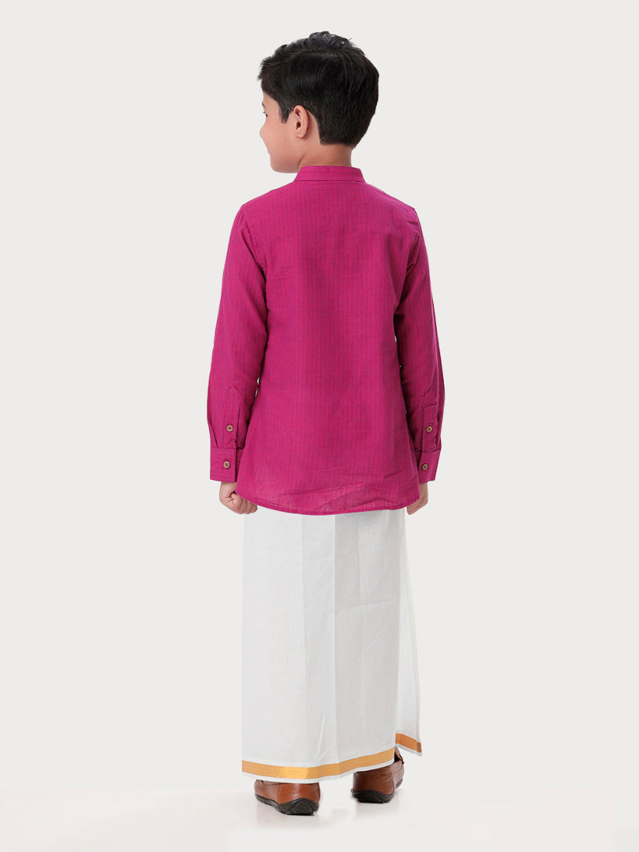 Boys Breeze Cotton Full Sleeves Purple Kurta with Dhoti Combo-Back view