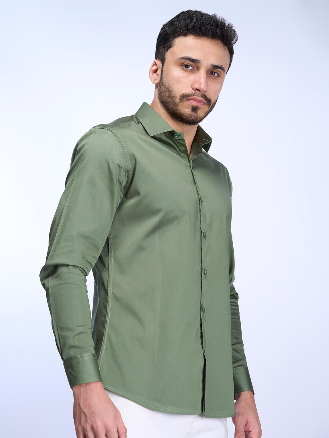 Mens Slim Fit Green Full Sleeves Shirt