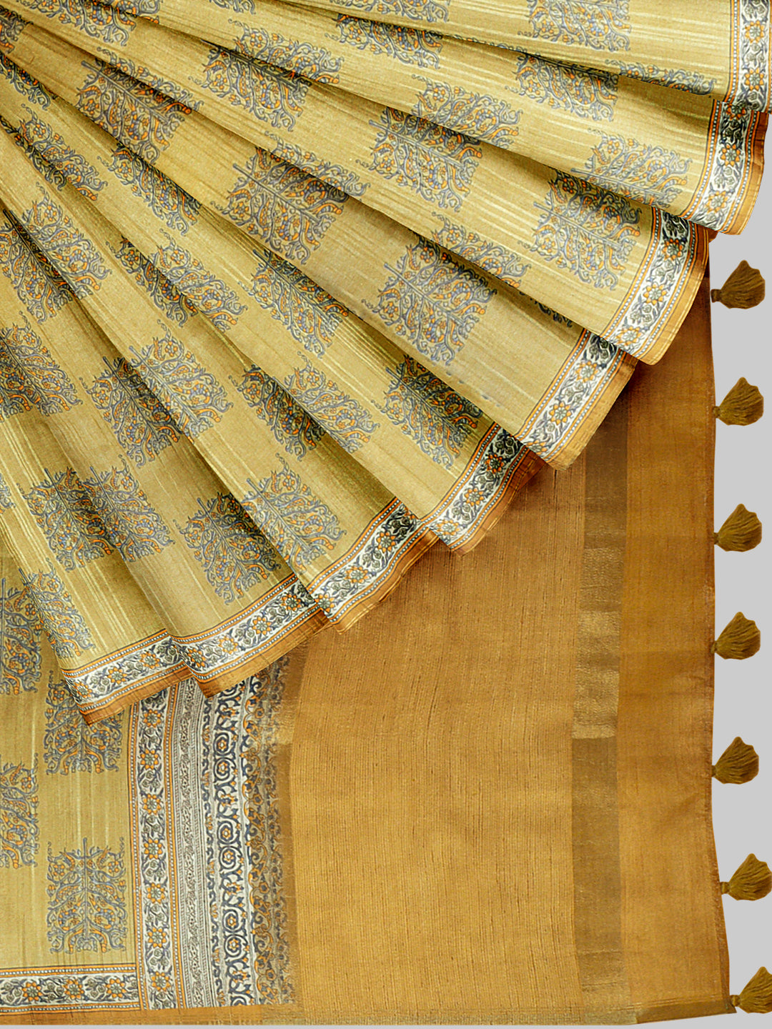 Women Mustard Yellow Semi Tussar Printed Saree ST293