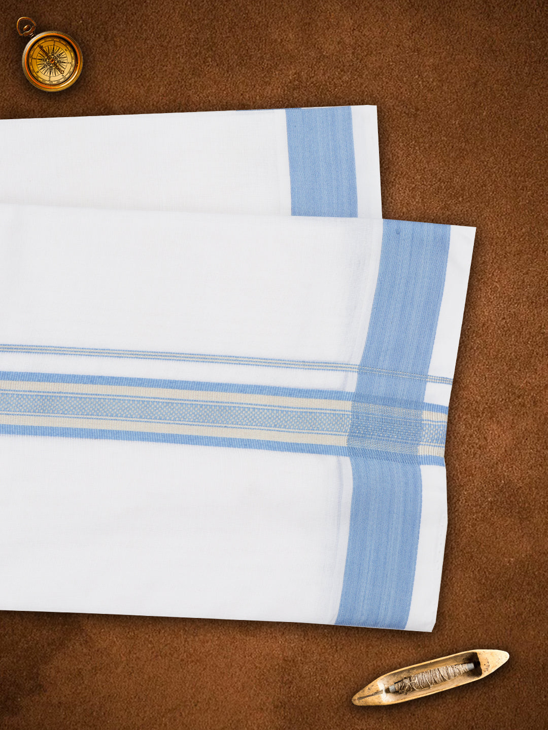 Mens Premium Handloom Dhoti Blue Fancy Border