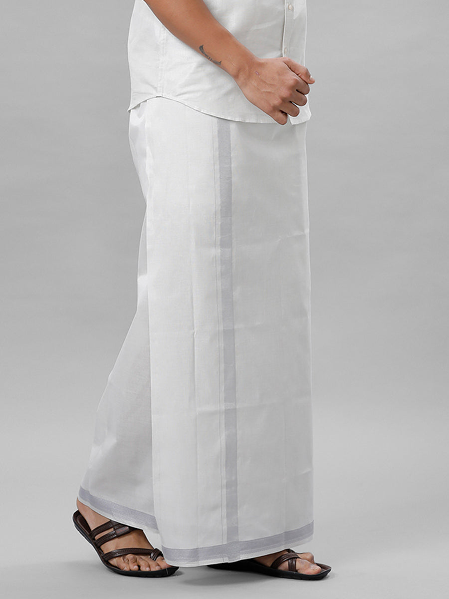 Mens Regular Single Tissue Dhoti with Silver Jari Border Extreme 1 Silver-Side view
