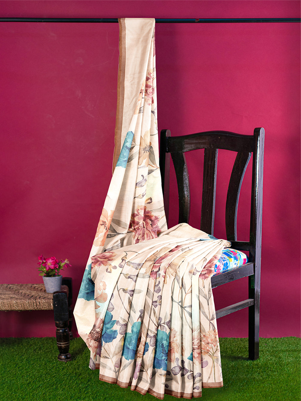 Women Sandal Semi Chanderi Cotton Printed Saree MP03