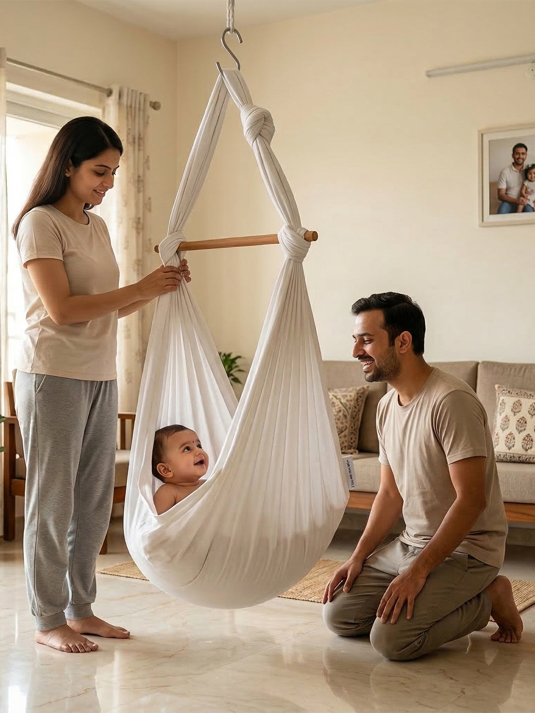 Premium Soft Cotton Baby Hammock White (Thottil/Jhula)