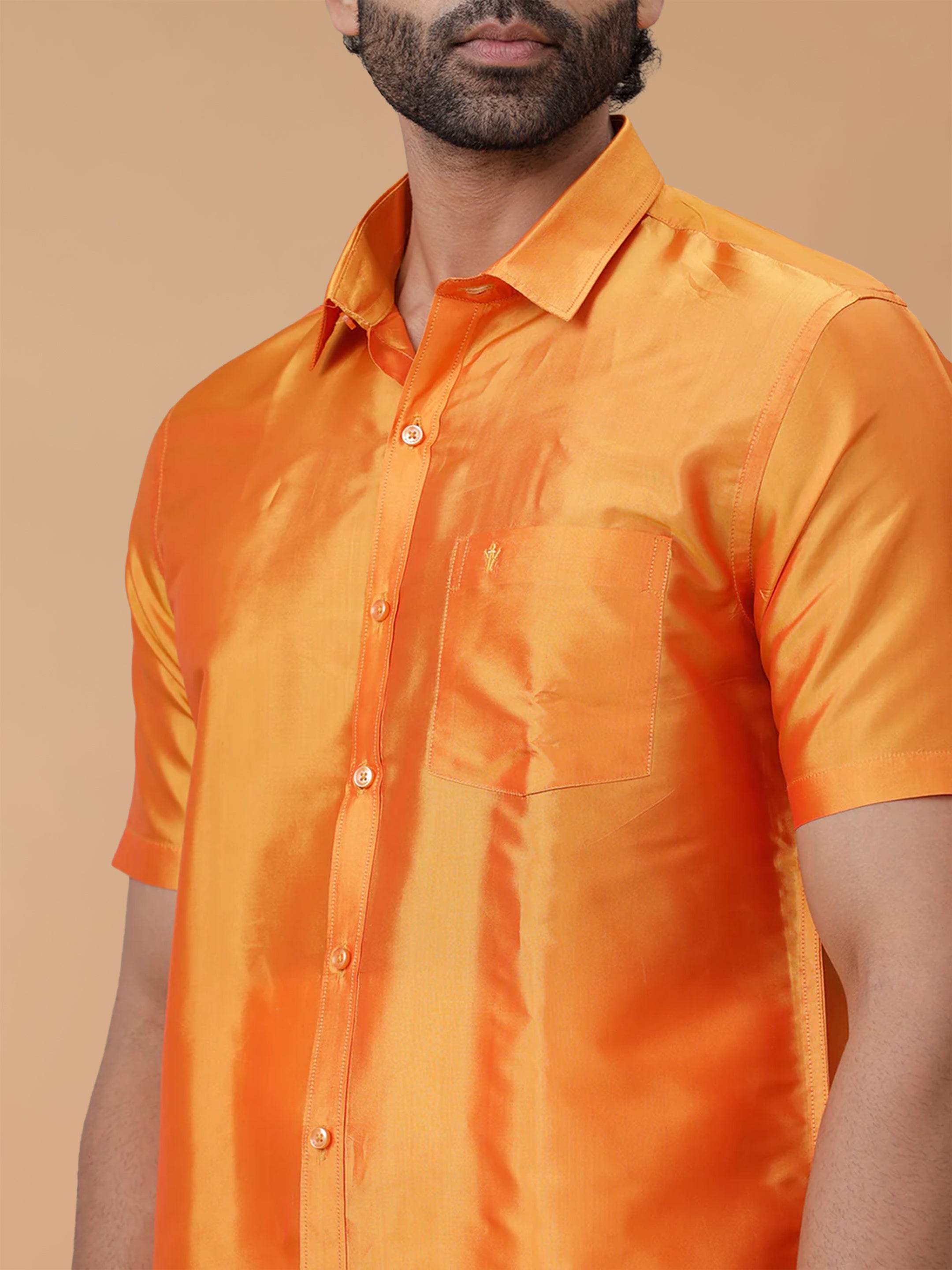 Pure Silk Golden Orange Shirt - Regular Fit