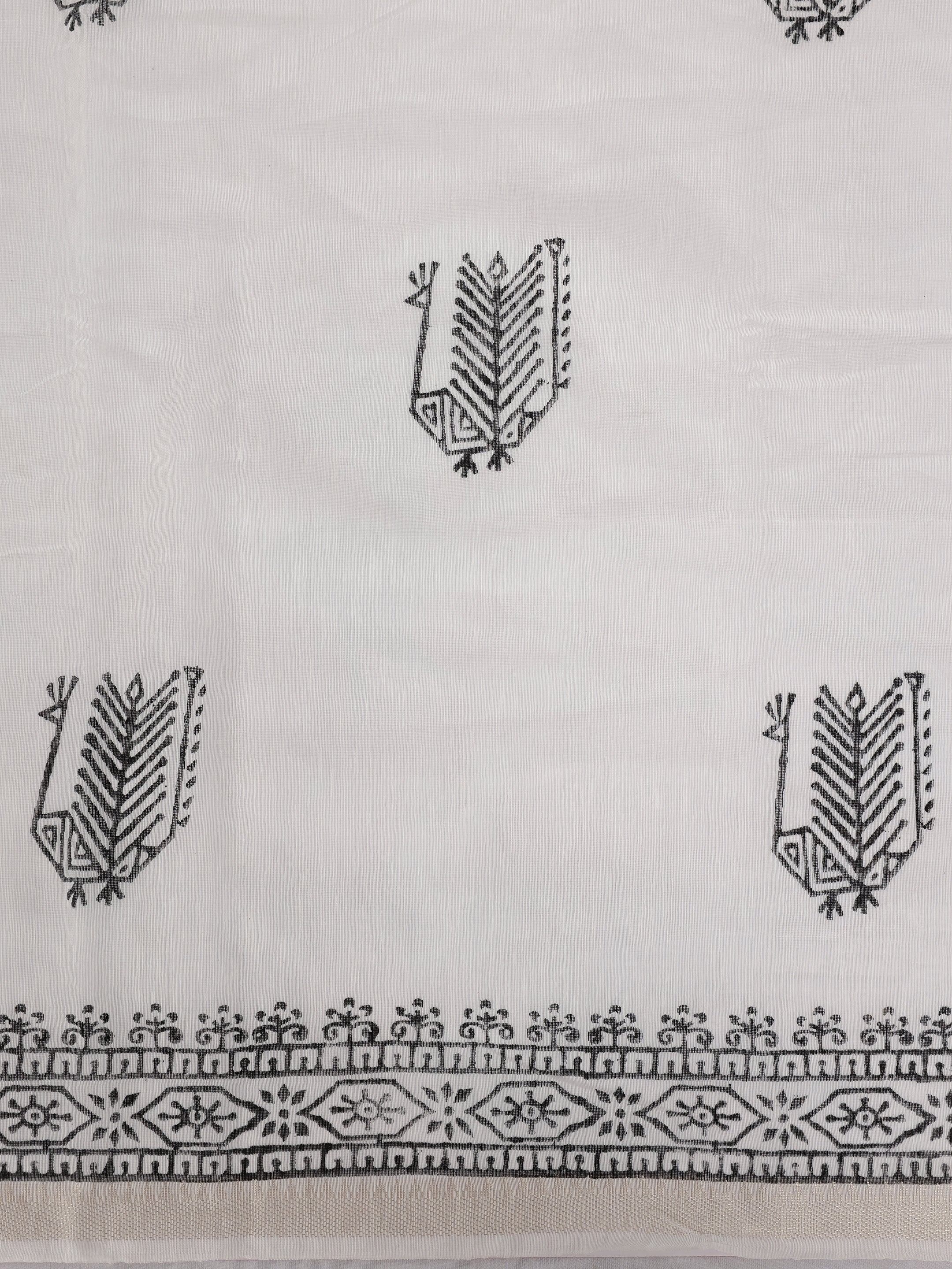 Women White Semi Chanderi Cotton Printed Saree SC83