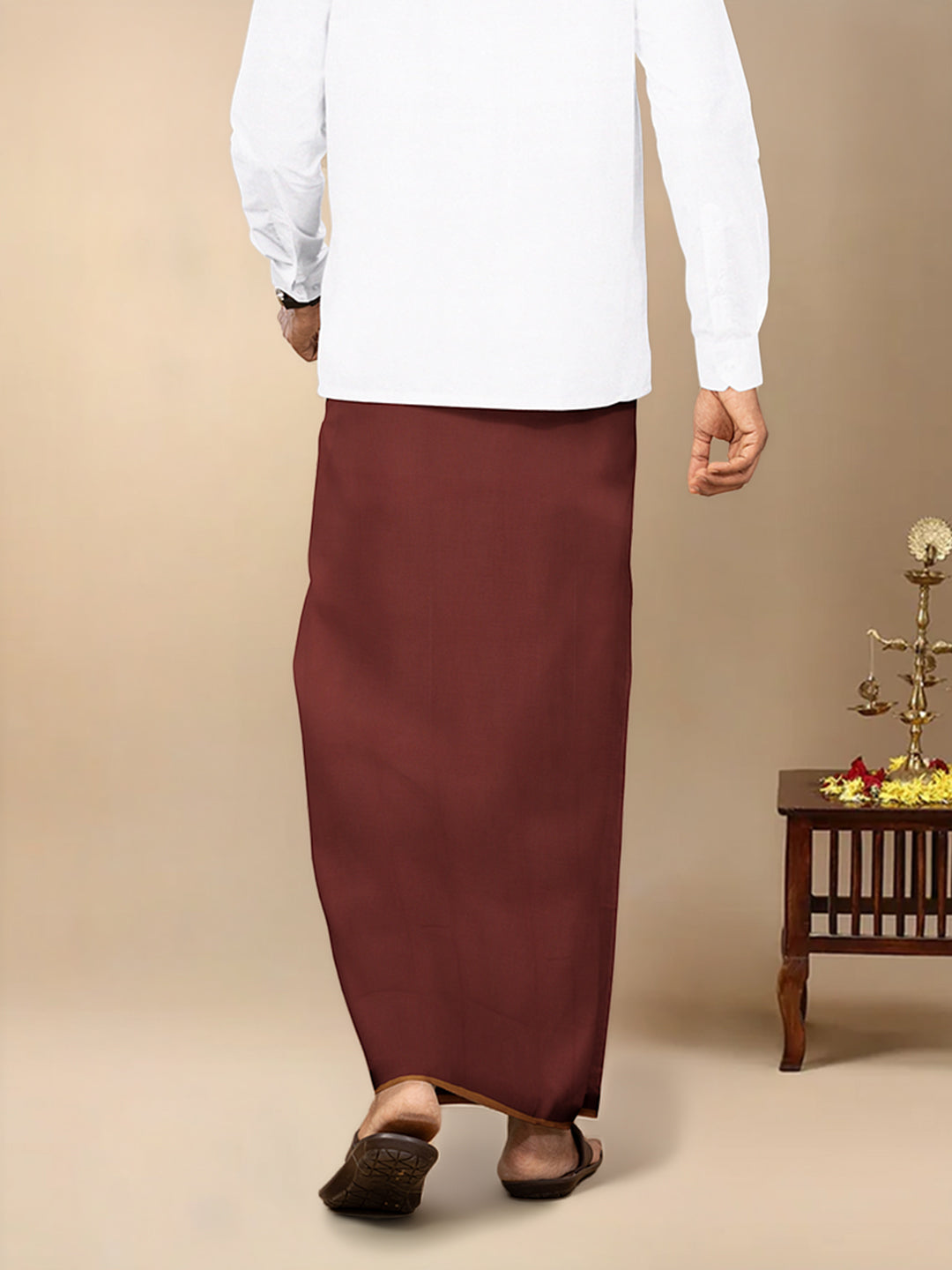 Men Cotton Blend Single Layer Maroon Dhoti with Fancy Border Enrich Colour 14