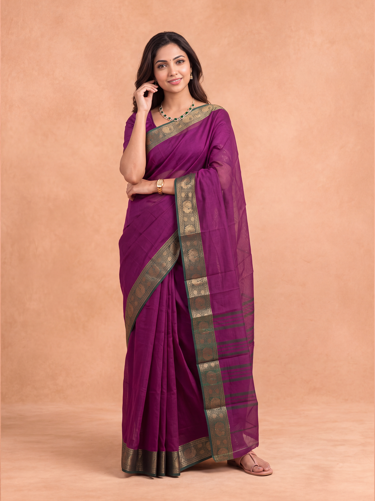 Women Chettinad Cotton Dark Violet Saree CCS23
