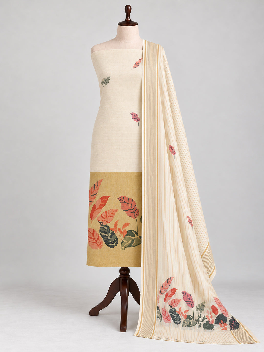 Women Tissue Cream Printed Dress Material DM374