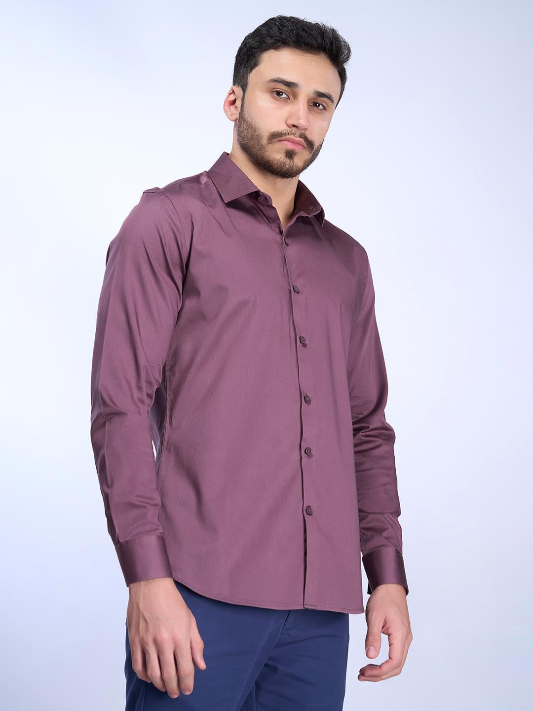 Men Stretch Cotton Shirt Purple FS26