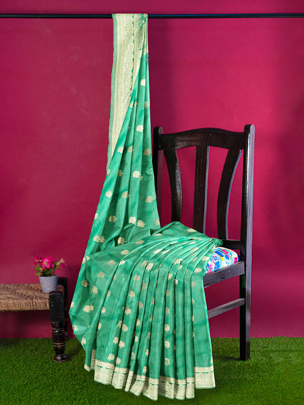 Women Semi Cotton Saree Green SCS121