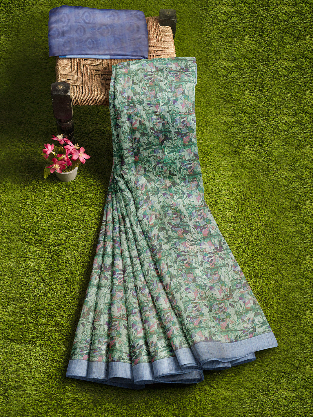 Women Green Semi Linen Saree SL227