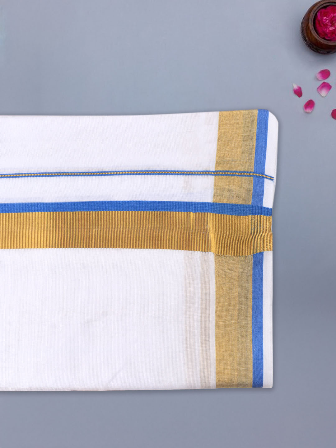 Men 100% Cotton Double Layer White Dhoti with Fancy Jari Border LC08