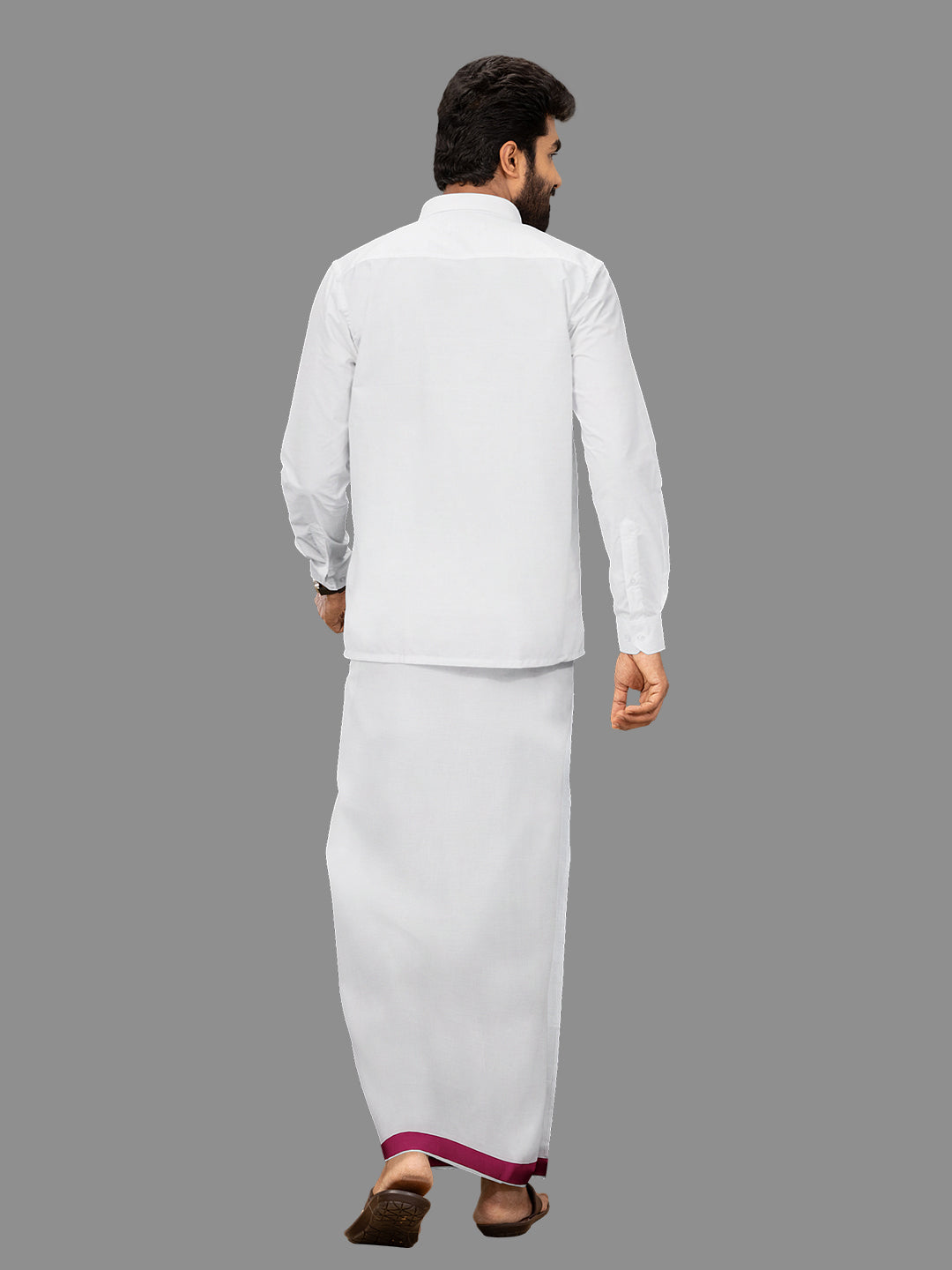 Men White with Pink Fancy Jari Border Single Layer Dhoti WGF02