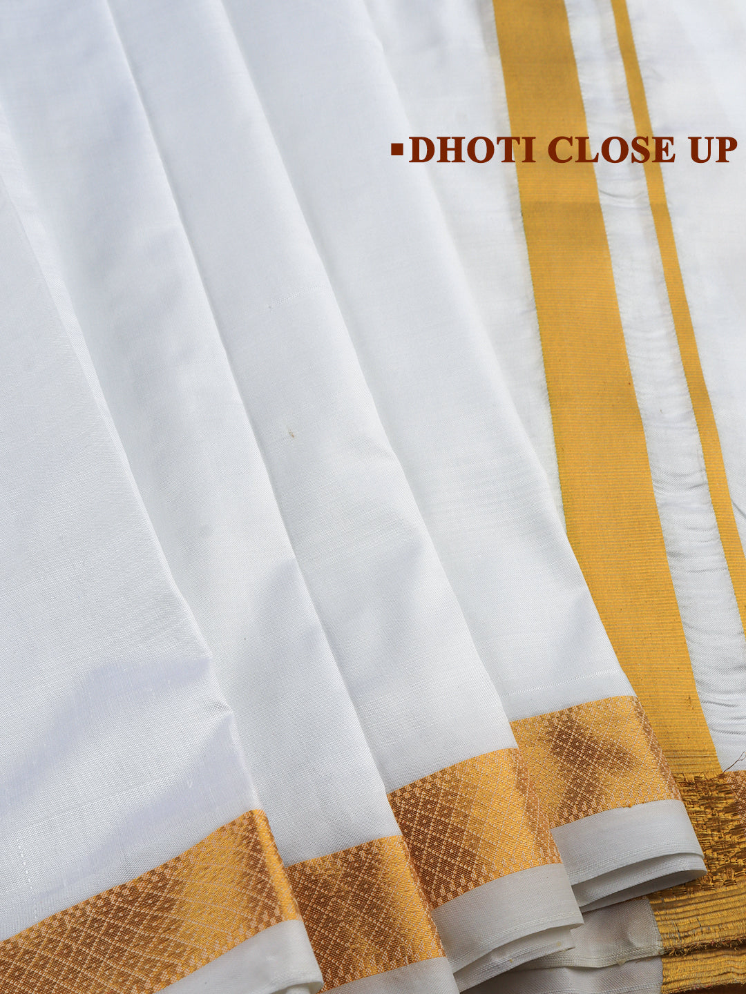 Men Pure Silk White with 1" inch Jari Border Double Layer Dhoti & Towel Set