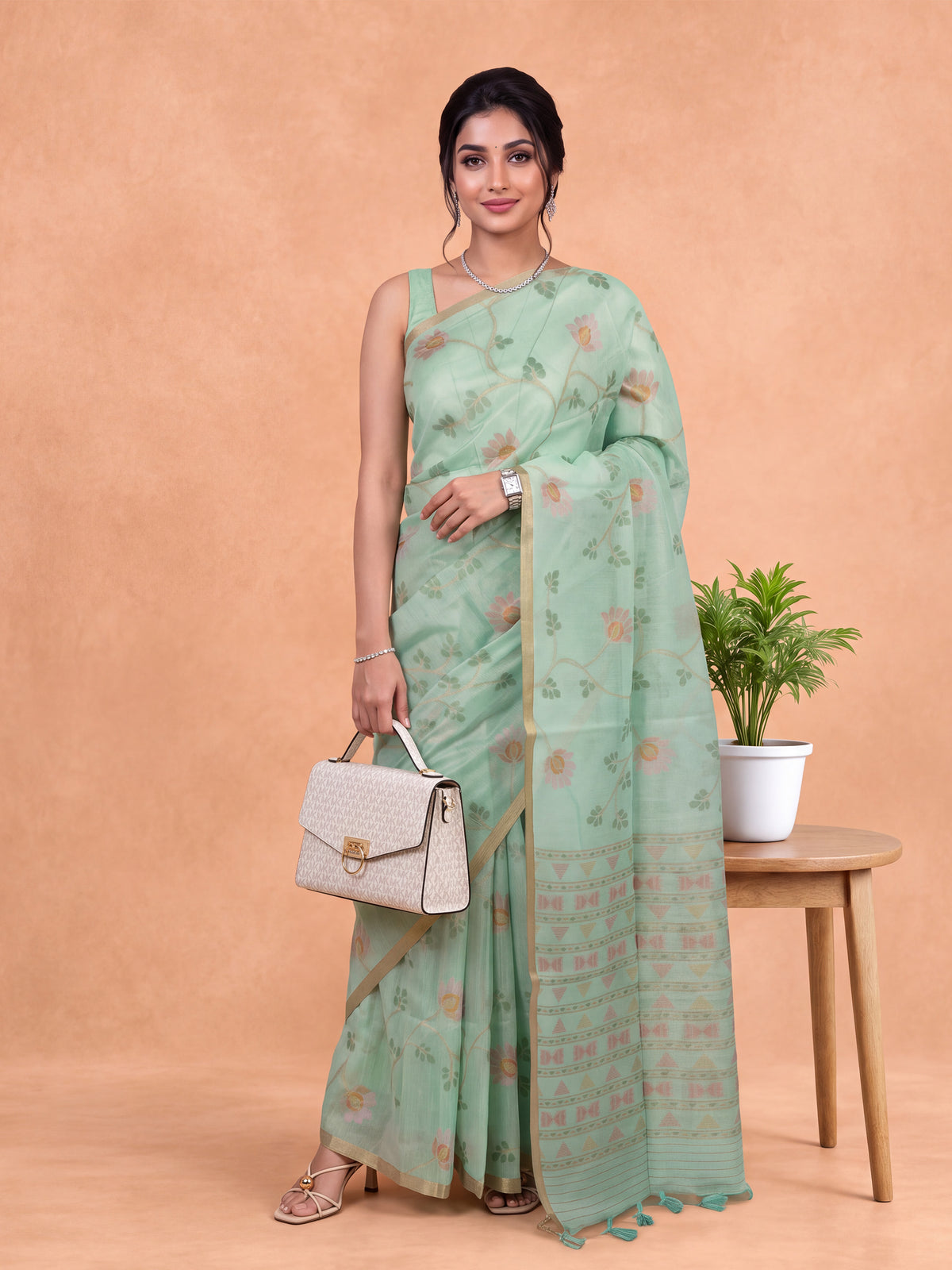 Women Spun Poly Turquoise Saree SP30