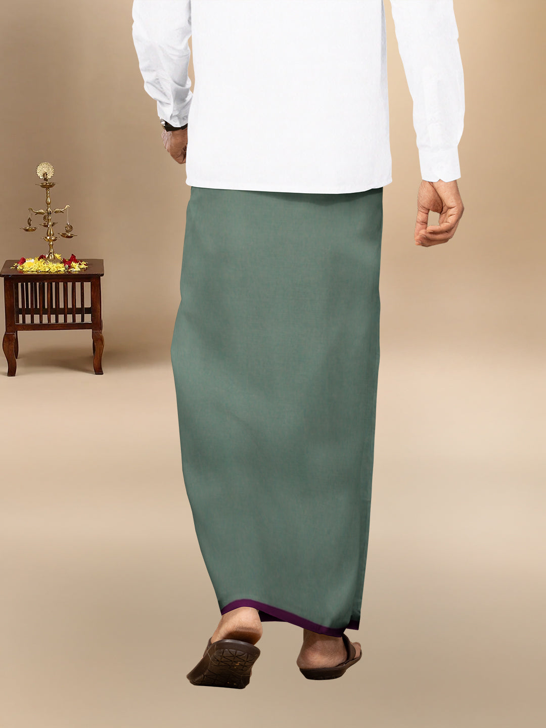 Men 100% Cotton Single Layer Cement Dhoti with Big Border Poojan