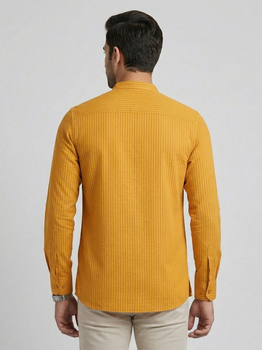Cotton Short Length Self Design with Stripes Pocket Kurta Orange Saffron Y29