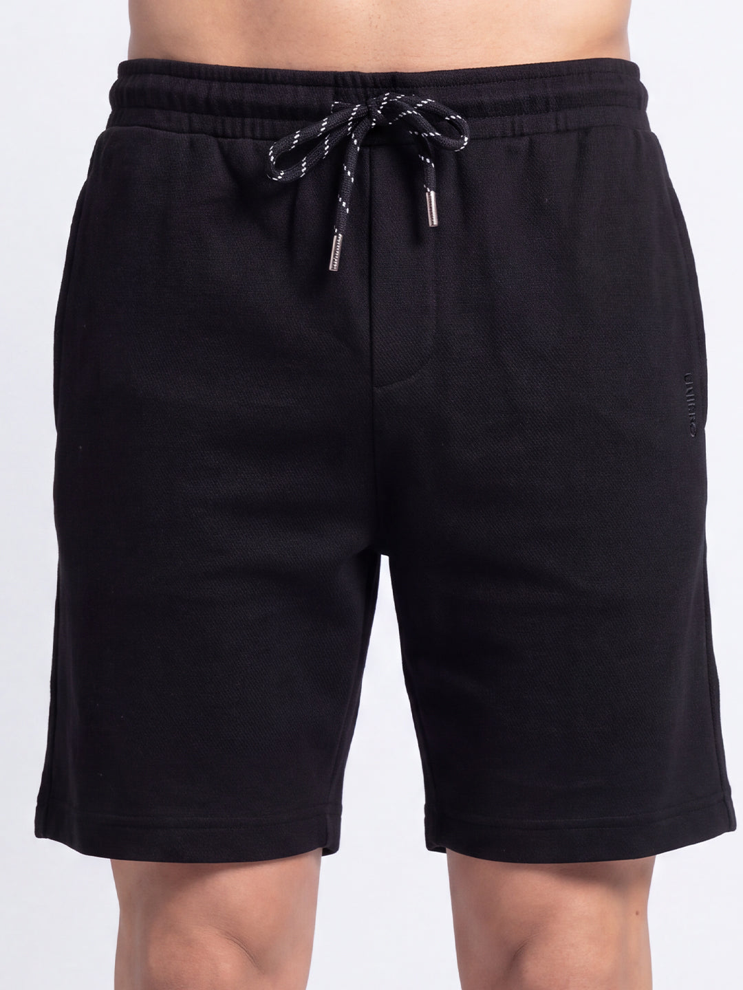Cotton Rich Popcorn Structured Fabric Black Shorts PS5