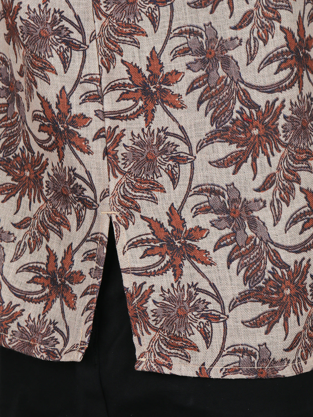 Men Brown Leaf Short Length Kurta with Matching Border Dhoti Set RI02
