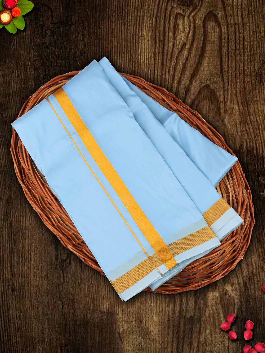 Men Art Silk Jari Dhoti & Shirting Set Blue Ashirwath (2 in 1)