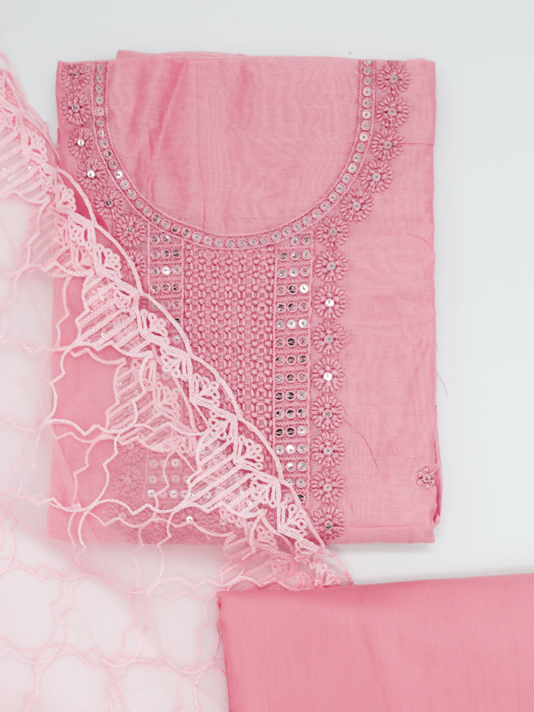 Women Semi Chanderi Embroidered Dress Material Pink DM355