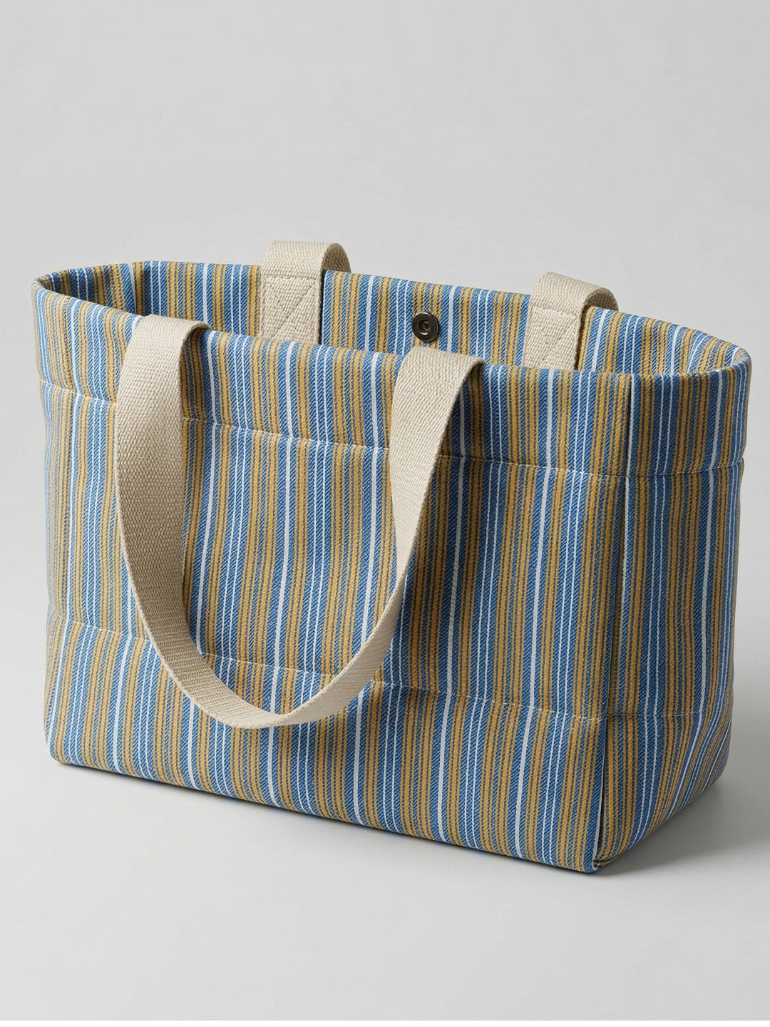 Handwoven Jamakkalam Tote Bag – Blue Base with Yellow & White Striped | Premium Cotton Hand Bag