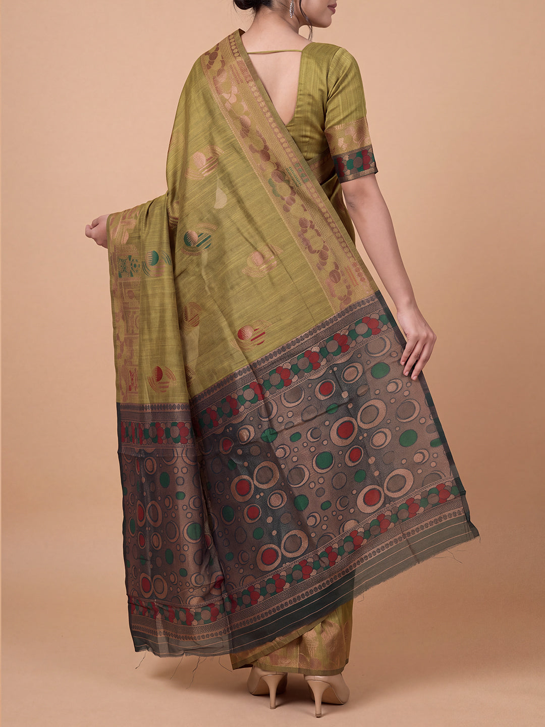 Women Spun Poly Mustard Yellow Printed Saree SP21