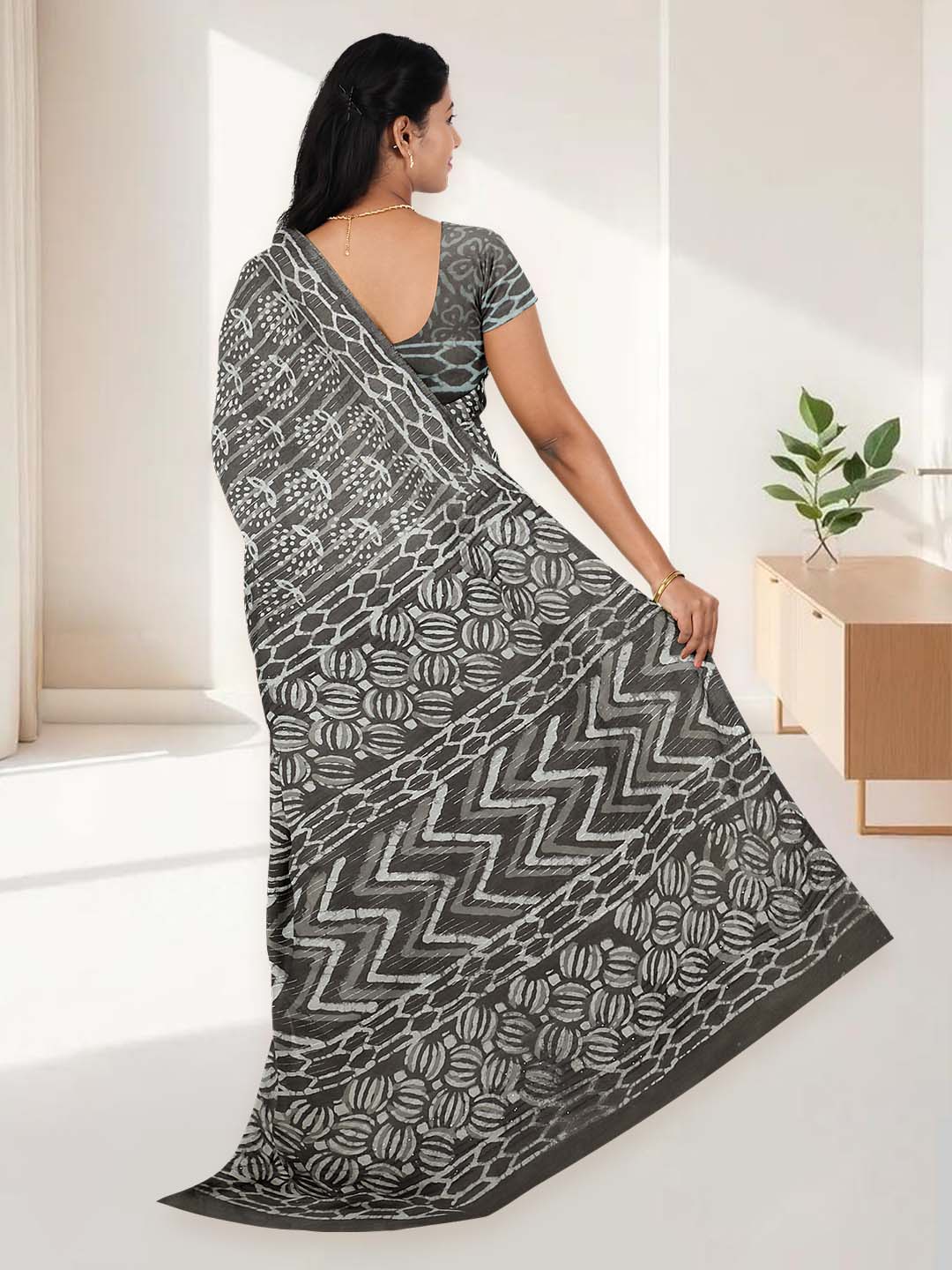 Women Sage Green Pure Cotton Saree PCS196