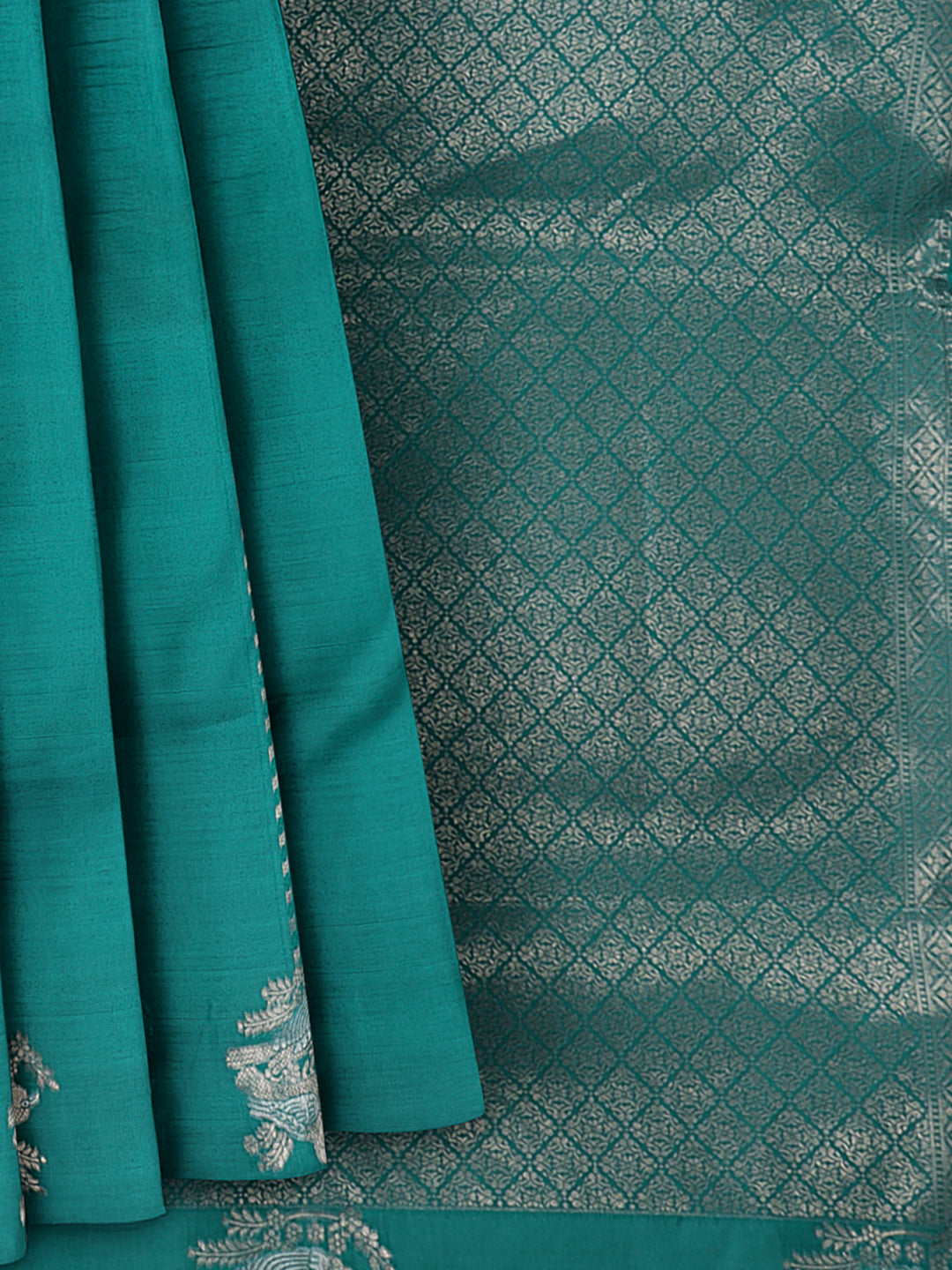 Women Teal Blue Semi Silk Saree SS350
