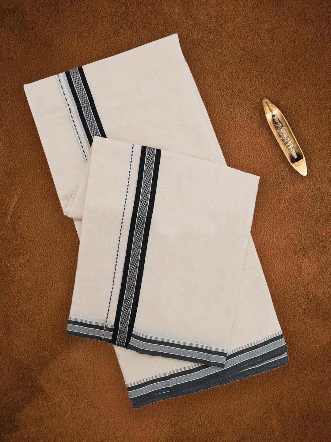 Men Premium Handloom Cream Dhoti with Fancy Border HLM95