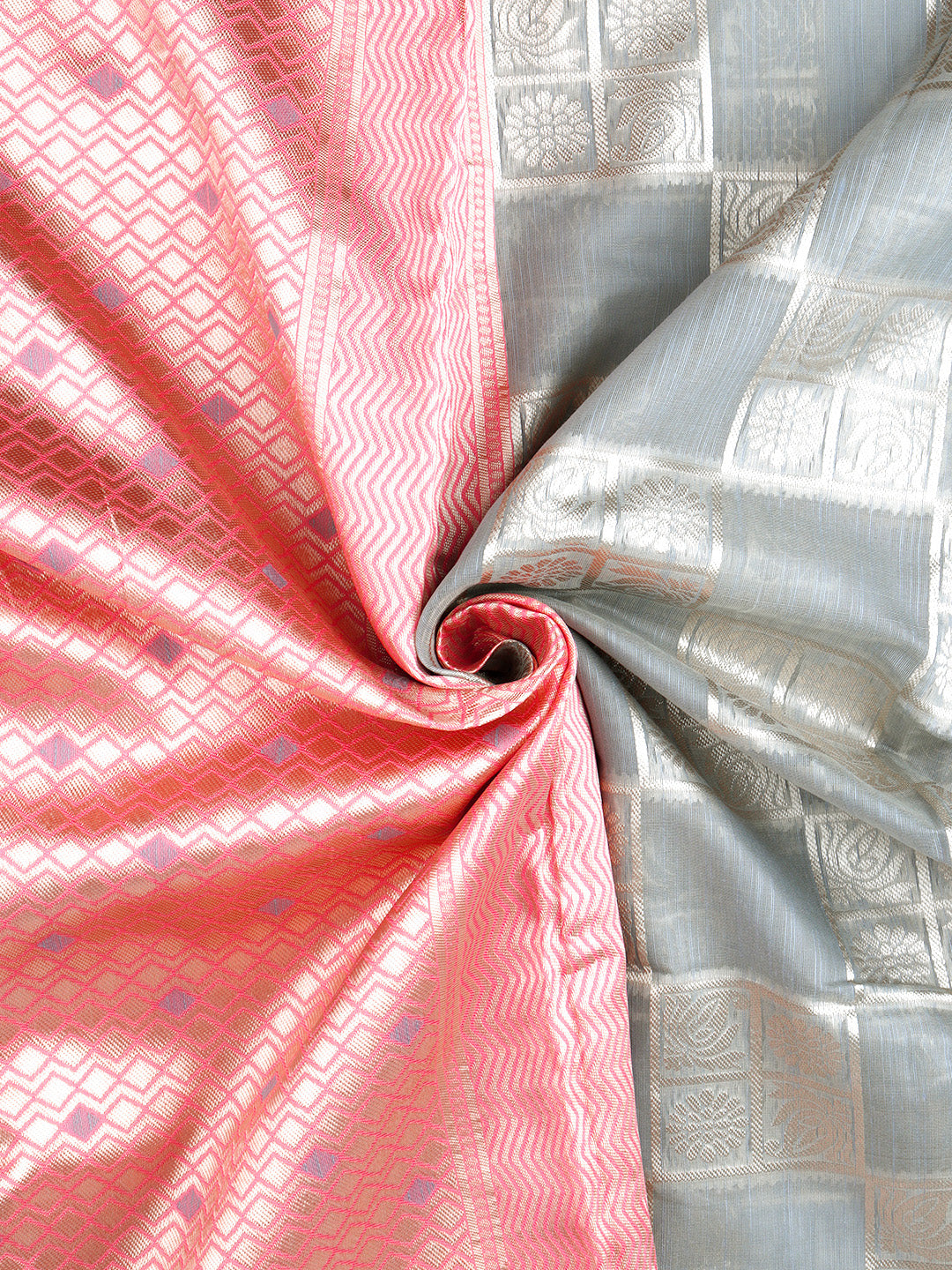 Womens Semi Cotton Grey & Pink Saree with Tussle SCS36-View three