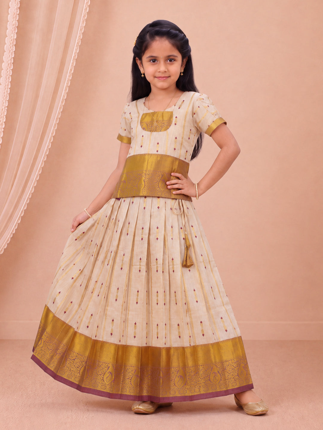 Girls Tissue Gold Pattu Pavadai Set GPS61