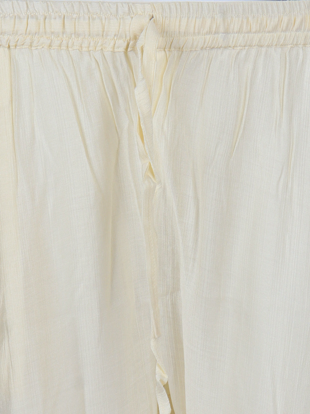 Women Silky Crush Embroidered Kurti Set Off White EKS91