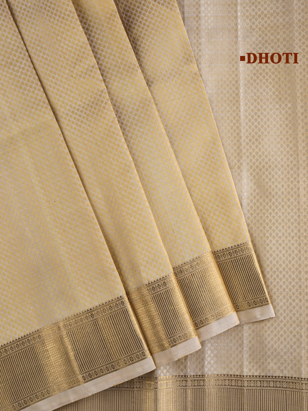 Men Pure Silk Dhoti and Towel Set with 2-gram Gold Jari Border Virutcham