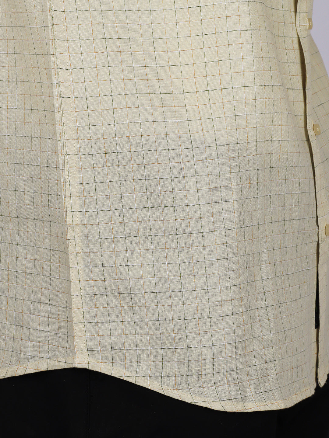 Men Pure Linen Checked Shirt Yellowish Green LS19