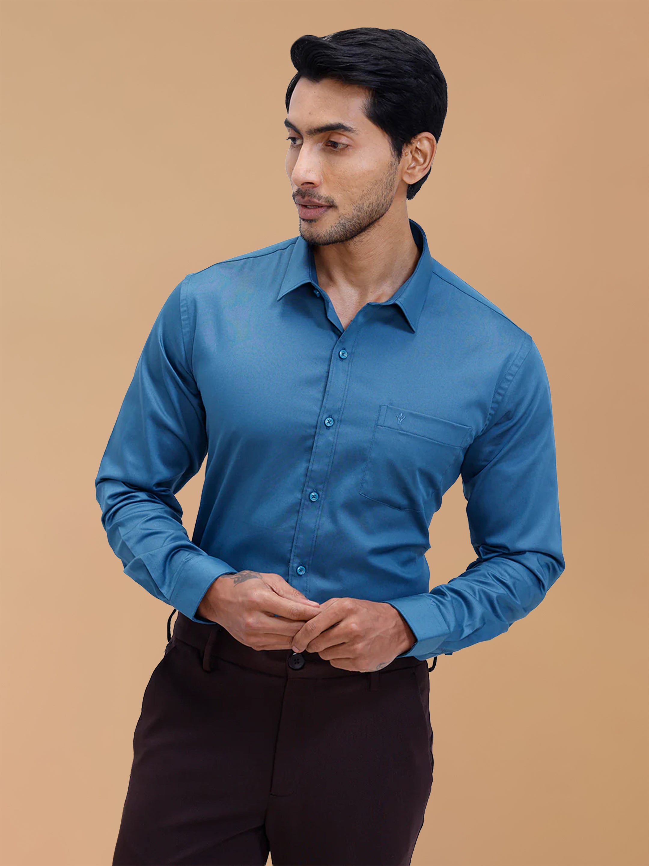 Cotton Rich Peacock Blue Regular Fit Shirt T53 ACT3