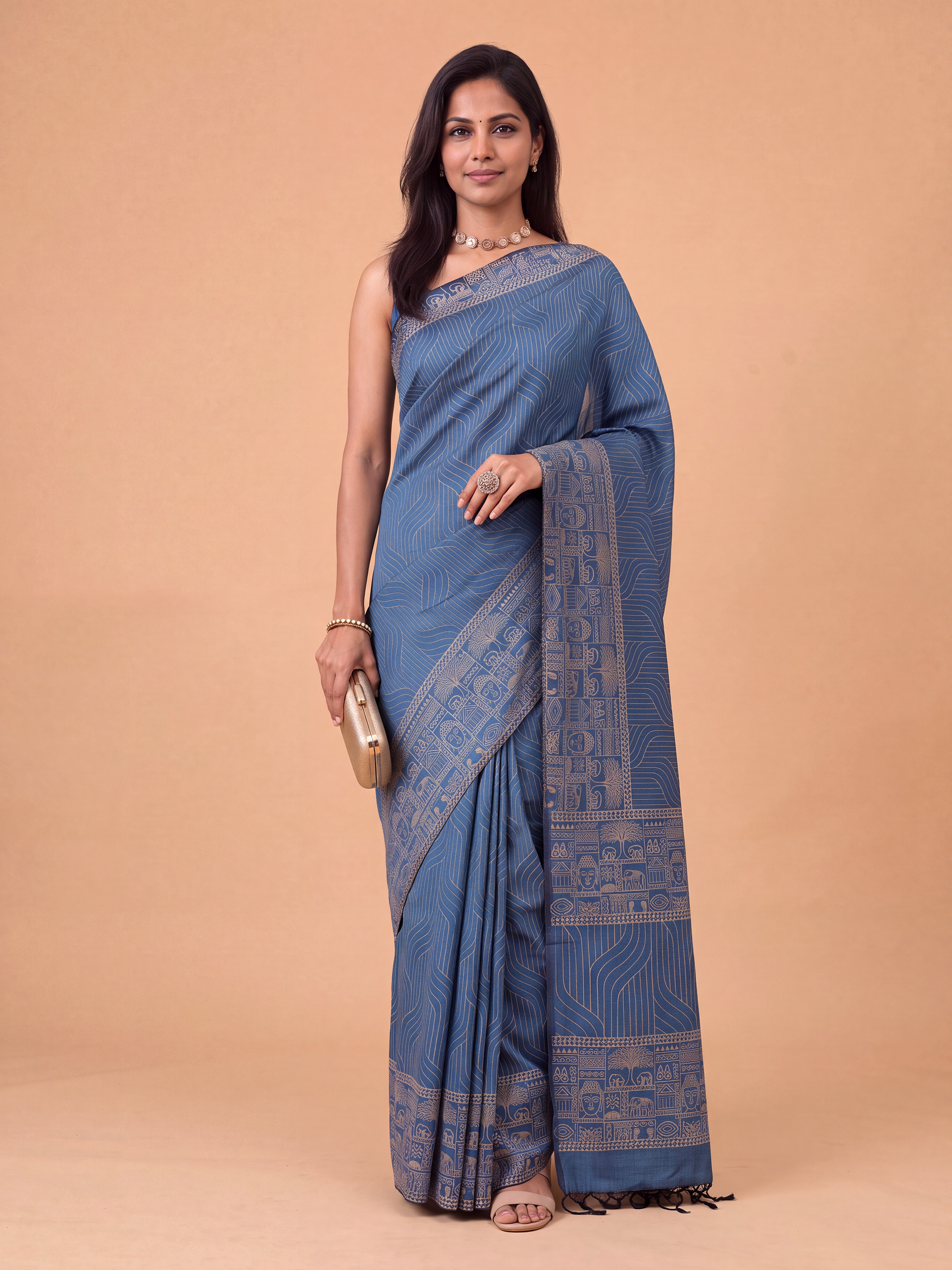 Women Pure Cotton Deep Blue Printed Saree PCS283