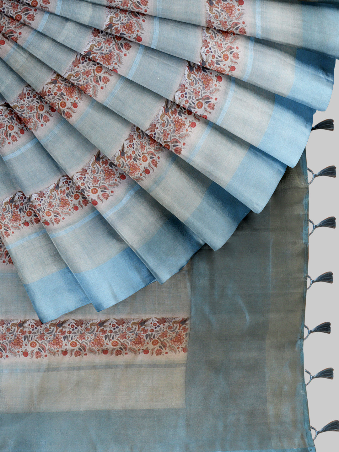 Women Blue Semi Tussar Printed Saree ST299