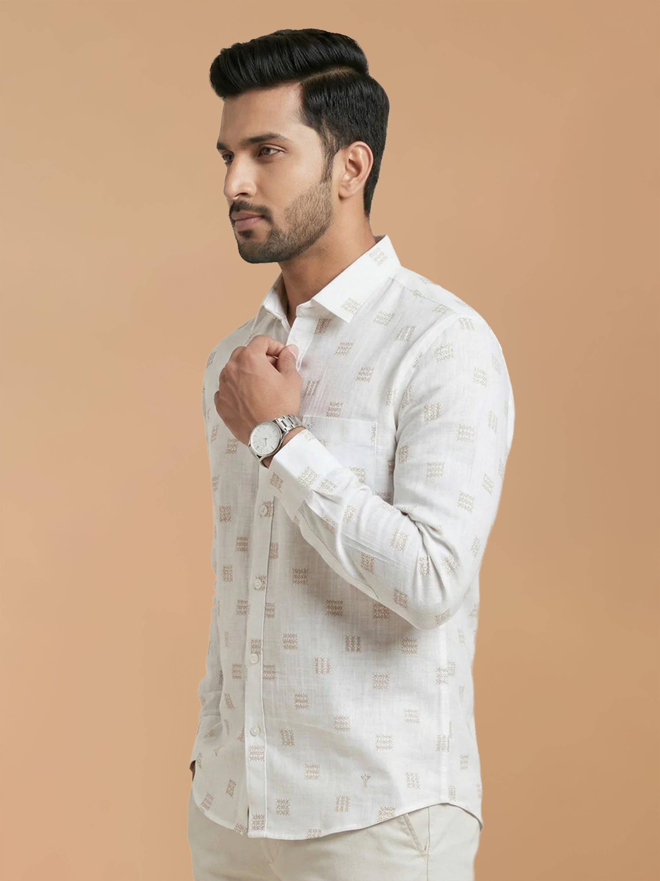 Cotton Rich White Printed Regular Fit Shirt T66 APT11