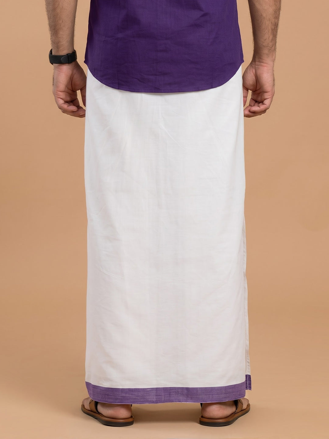 Double Layer 100% Cotton White Dhoti with Colour Border - RSD02