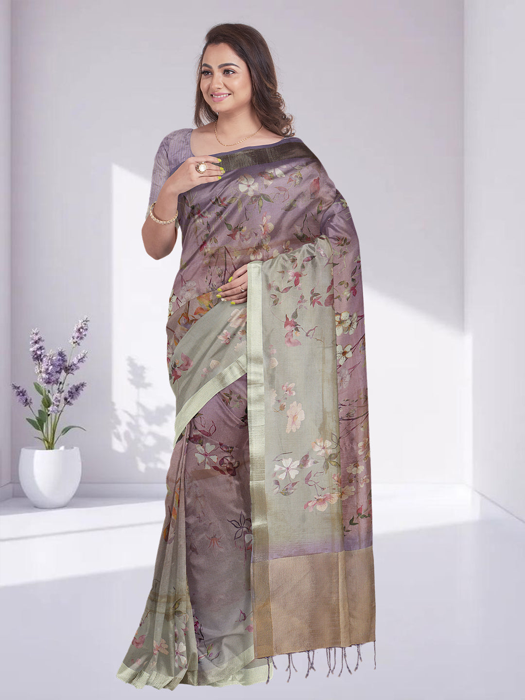 Women Violet Tissue Printed Saree TS45