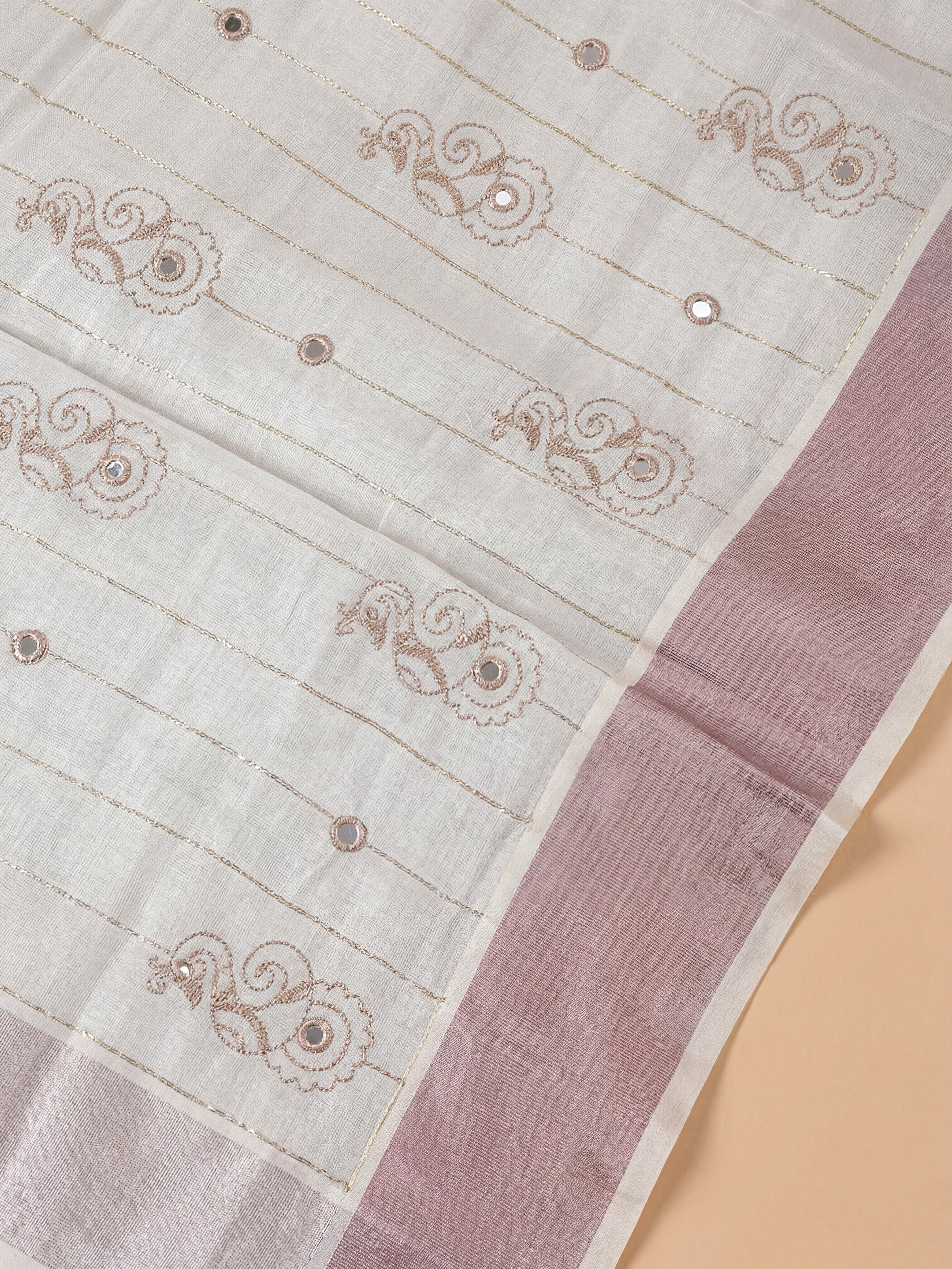 Women Tissue Lavender Embroidered Kerala Saree KLS17