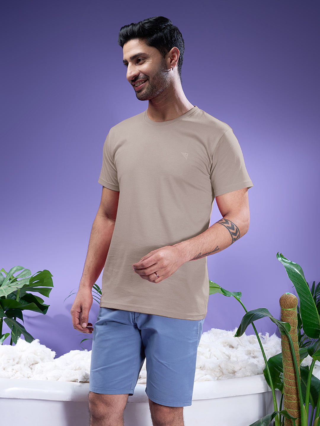 Men 100% Cotton Royal Beige Half Sleeves T-Shirt Expert Tee ET24