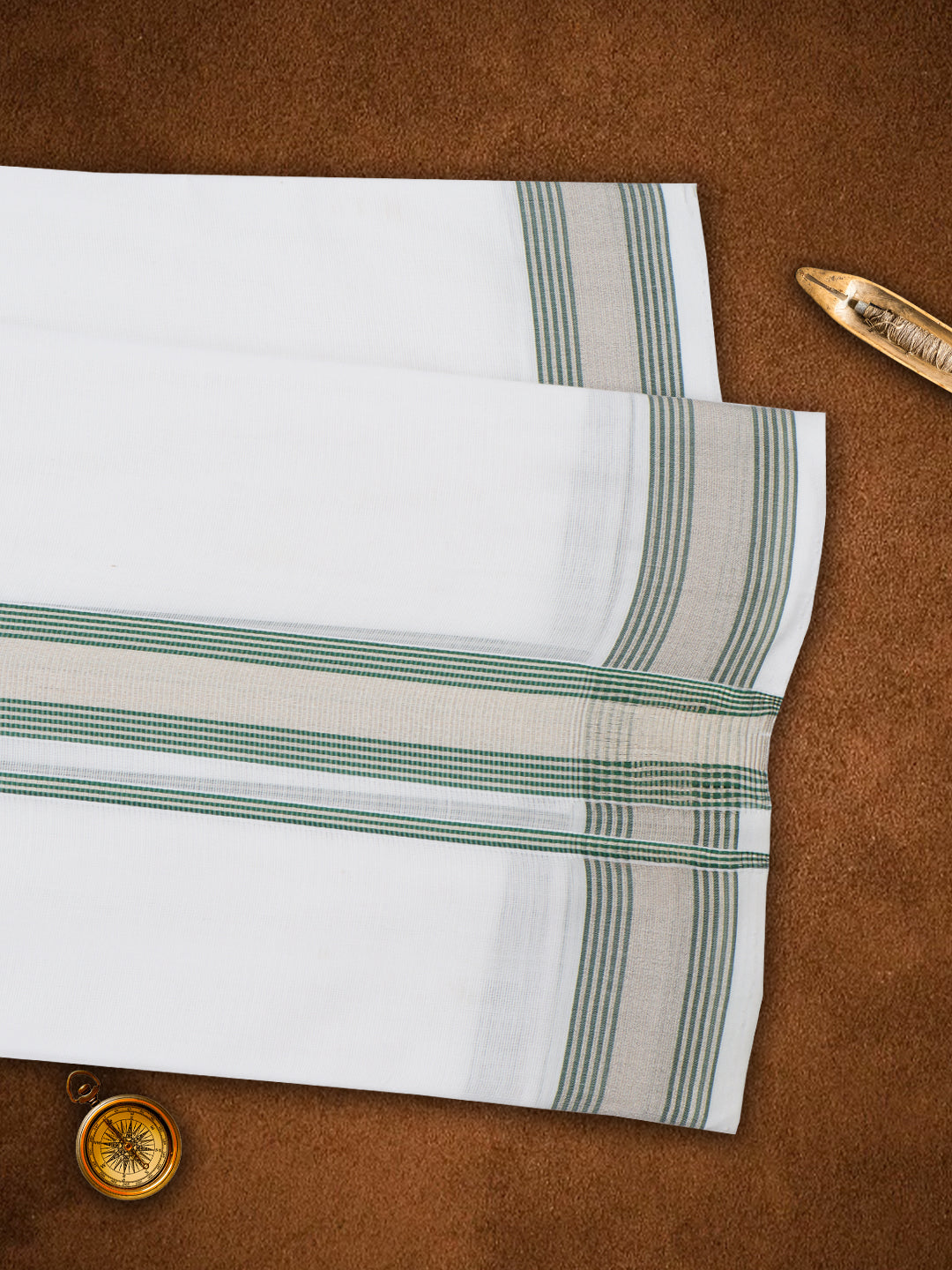 Men Premium Handloom Dhoti Green Fancy Border