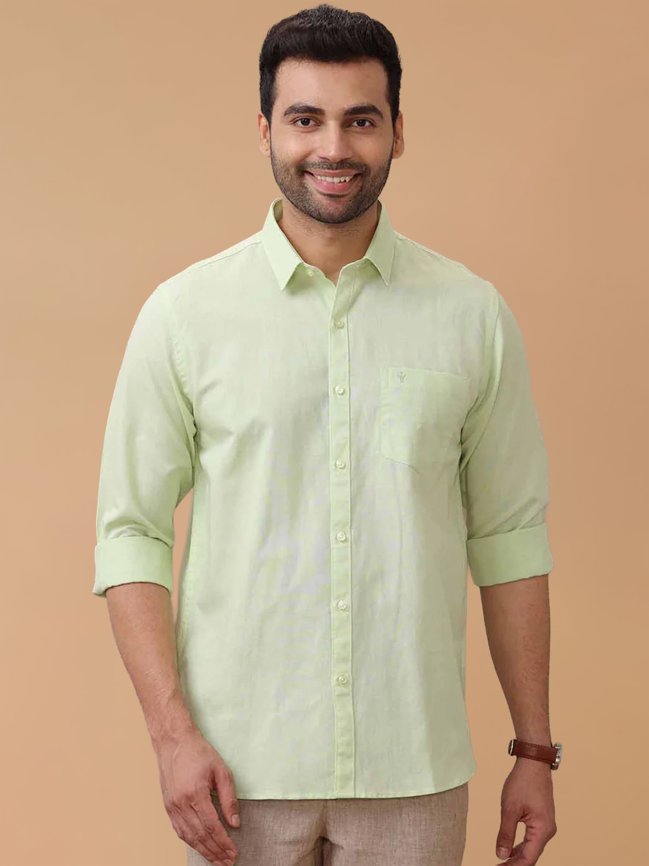 Linen Cotton LT Pale Green Regular Fit Shirt LF21