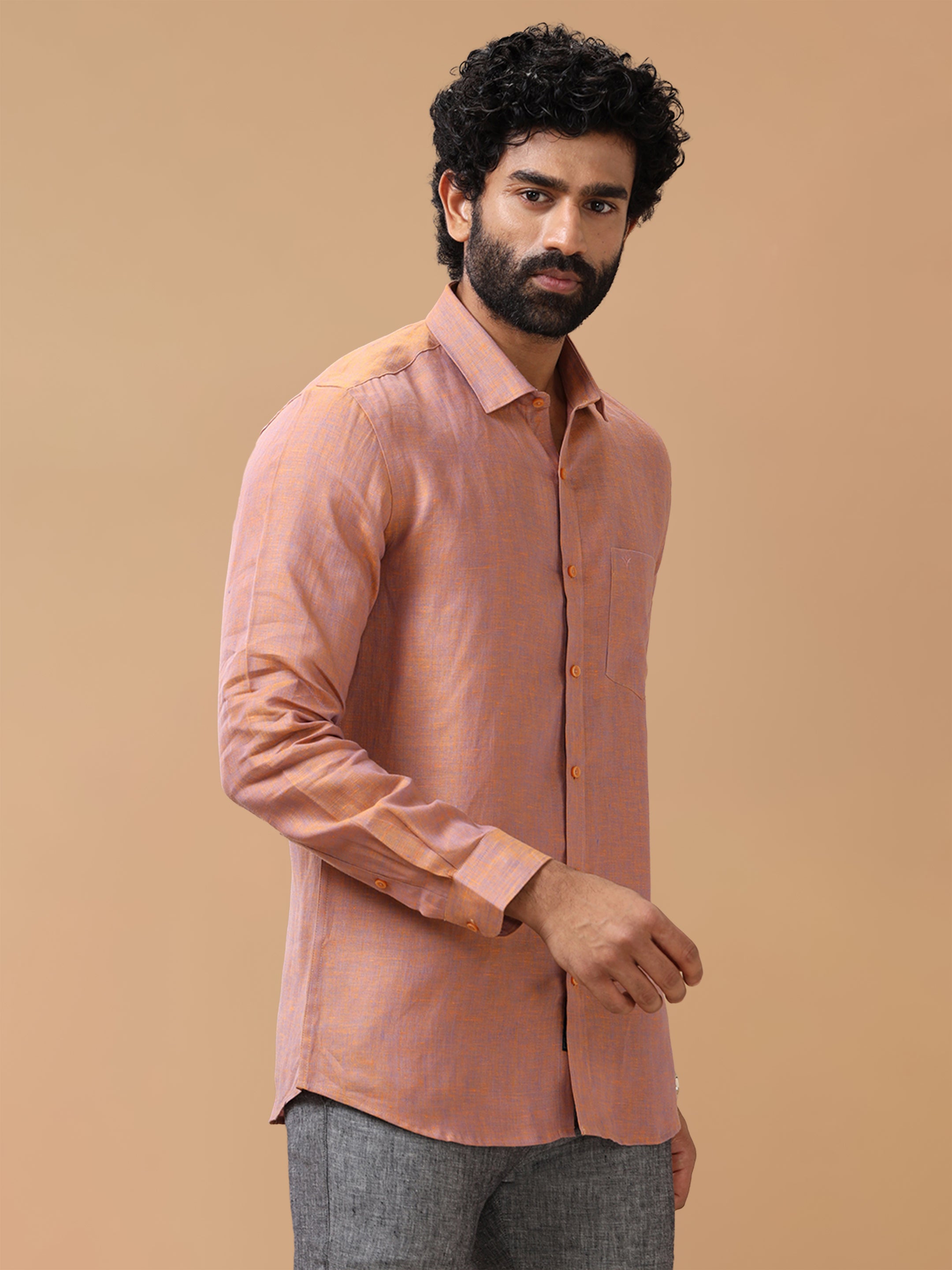 Pure Linen Orange Blue Smart Fit Shirt L80